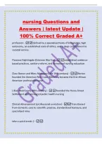 nursing Questions and&NewLine;Answers &vert; latest Update &vert;&NewLine;100&percnt; Correct Graded A&plus;&NewLine;profession -defined by a specialized body of knowledge&comma; high&NewLine;autonomy&comma; an established code of ethics&comma; and a deep commitment to&NewLine;societal service&period;&NewLine;Florence Nightingale &lpar;Crimean War