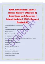 RAD 270 Medical Law &&NewLine;Ethics Review &lpar;Module 2&rpar;&NewLine;Questions and Answers &vert;&NewLine;latest Update &vert; 100&percnt; Correct&NewLine;Graded A&plus;&NewLine;Percentage of adults with low literacy&NewLine;48&percnt;&NewLine;Legal doctrine meaning "the thing speaks for itself"&NewLine;Res ipsa loquitur&NewLine;Definiti