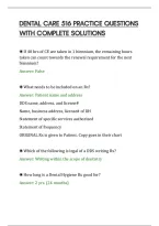 Dental Care 516 Practice Questions&NewLine;With Complete Solution