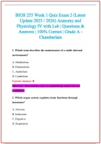 BIOS 255 Practice Exam Questions and Answers 2026-2027
