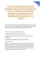 TNCC Exam 2026&sol;2027 50 Verified Questions Answers Trauma Nursing Core Course Actual Exam with Detailed Rationales &vert; Complete Exam-Style Questions &vert; Pass Guaranteed &ndash; A&plus; Graded&NewLine;&NewLine;