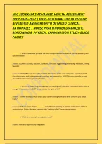 Nsg 500 Exam 2 Advanced Health Assessment Prep 2026&ndash;2027 &vert; High-Yield Practice Questions & Verified Answers With Detailed Clinical Rationales &vert; Nurse Practitioner Diagnostic Reasoning & Physical Examination Study Guide Packet
