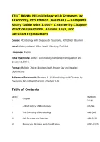 TEST BANK&colon; Microbiology with Diseases by Taxonomy&comma; 6th Edition &lpar;Bauman&rpar; &mdash; Complete Study Guide with 1&comma;000&plus; Chapter-by-Chapter Practice Questions&comma; Answer Keys&comma; and Detailed Explanations&NewLine;Course&colon; Microbiology with Diseases by Taxonomy&comma; 6th Edition &lpar;Bauman&rpar;