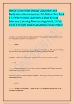Henke's Med-Math Dosage Calculation and Medication Administration 10th Edition Test Bank &vert; Verified Practice Questions & Step-by-Step Solutions &vert; Nursing Pharmacology Math&comma; IV Drip Rates & Weight-Based Calculations Study Packet