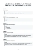 Lab Abdominal Assessment & Cv Lab Values&NewLine;Exam Questions And Answers Latest Update