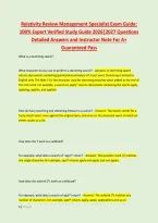 Relativity Review Management Specialist Exam Guide&colon; &NewLine;100&percnt; Expert Verified Study Guide 2026&vert;2027 Questions &NewLine;Detailed Answers and Instructor Note For A&plus; &NewLine;Guaranteed Pass