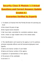 Class D Security Module 1-3 Exam Latest 2026 Actual Questions & Verified Answers &lpar;Latest 2026 &sol; 2027 Updated&rpar; A&plus; Grade 100&percnt; Guarantee Verified by Experts