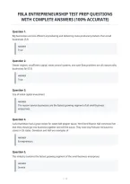 Fbla Entrepreneurship Test Prep Questions With Complete Answers &lpar;100&percnt; Accurate&rpar;