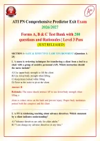 ATI PN Comprehensive Predictor Exit Exam 2026&sol;2027 Forms A&comma; B & C Test Bank with 200 questions and Rationales &vert; Level 3 Pass &lbrace;JUST RELEASED&rcub;