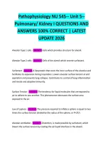 Pathophysiology NU 545-- Unit 5-- Pulmonary&sol; Kidney I QUESTIONS AND ANSWERS 100&percnt; CORRECT &vert; LATEST UPDATE 2026