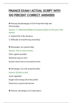 Finance Exam I Actual Script With 100 Percent Correct Answers