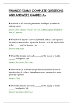 Finance Exam I Complete Questions And Answers Graded A