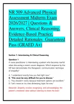NR 509 Advanced Physical Assessment Midterm Exam 2026&sol;2027 &vert; Questions & Answers&comma; Clinical Reasoning&comma; Evidence-Based Practice&comma; Detailed Rationales  Guaranteed Pass &lpar;GRAED A&plus;&rpar;
