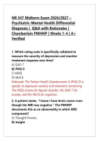 NR 547 Midterm Exam 2026&sol;2027 Chamberlain PMHNP&colon; Differential Diagnosis Q&A Study Guide &lpar;Weeks 1-4&rpar;