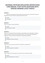 National Pesticide Applicator Certification&NewLine;Core Manual Study Notes Questions With&NewLine;Verified Answers Latest Update&NewLine;