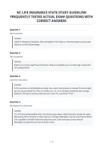 Nc Life Insurance State Study Guideline&NewLine;Frequently Tested Actual Exam Questions With&NewLine;Correct Answers&NewLine;