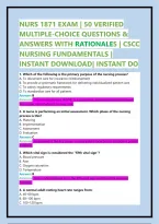 Nurs 1871 Exam &vert; 50 Verified Multiple-Choice Questions & Answers With Rationales &vert; Cscc Nursing Fundamentals &vert; Instant Download 