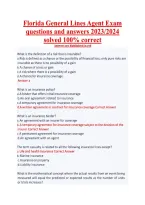 Florida General Lines Agent Exam Study Guide&colon; Practice Questions & Verified Answers