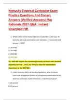 Kentucky Electrical Contractor Exam &NewLine;Practice Questions And Correct &NewLine;Answers &lpar;Verified Answers&rpar; Plus &NewLine;Rationale 2027 Q&A&vert; Instant &NewLine;Download Pdf&period;