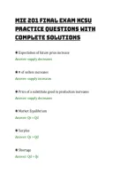 Mie 201 Exam 3 Ncsu Practice&NewLine;Questions With Complete&NewLine;Solutions