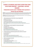 FLORIDA 2-20 GENERAL LINES AGENT LICENSE FINAL EXAM &NewLine;STUDY GUIDE 2026&sol;2027 &mdash; QUESTIONS 1&ndash;100 AND &NewLine;ANSWERS &NewLine;Independent practice exam &bull; Multiple-choice questions &bull; Answer key and rationales &NewLine;