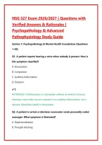 NSG 527 Exam 2026&sol;2027 &vert; Questions with &NewLine;Verified Answers & Rationales &vert; &NewLine;Psychopathology & Advanced &NewLine;Pathophysiology Study Guide