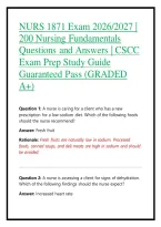 NURS 1871 Exam 2026&sol;2027 &vert; 200 Nursing Fundamentals Questions and Answers &vert; CSCC Exam Prep Study Guide Guaranteed Pass &lpar;GRADED A&plus;&rpar;