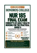 NUR 185 Final Exam Concepts of Adult Health Nursing for the Practical Nurse II Questions And Answers 2026&sol;2027 HONDROS COLLEGE