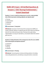 NURS 1871 Exam &vert; 50 Verified Questions & &NewLine;Answers &vert; CSCC Nursing Fundamentals &vert; &NewLine;Instant Download