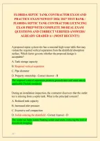Florida Septic Tank Contractor Exam And &NewLine;Practice Exam Newest 2026&sol; 2027 Test Bank&vert; Florida Septic Tank Contractor Licencing Exam Prep With Complete 300 Real Exam Questions And Correct Verified Answers&sol; &NewLine;Already Graded A&plus; &lpar;Most Recent&excl;&excl;&rpar; 