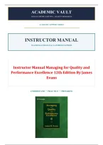 Instructor Manual Managing for Quality and Performance Excellence 12th Edition By James Evans &vert; 100&percnt; Verified A&plus; Grade 9780357984789