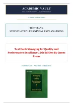 Test Bank Managing for Quality and Performance Excellence 12th Edition By James Evans &vert; 100&percnt; Verified A&plus; Grade 9780357984789