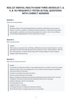 Nsg 221 Mental Health Exam Three &lpar;Modules 7&comma; 8&comma;&NewLine;9&comma; & 10&rpar; Frequently Tested Actual Questions&NewLine;With Correct Answers