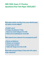 NRS 3026&colon; Exam &num;1 Practice Questions&period;Final Test Paper 20262027&period;&NewLine;