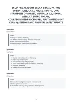 Sccja Pre-Academy Block 2 Basic Patrol&NewLine;Operations&comma; Child Abuse&comma; Traffic Law&comma;&NewLine;Strategies Of Arrest&comma; Mentally Ill&comma; Sexual&NewLine;Assault&comma; Intro To Law&comma;&NewLine;Courts&sol;Crimes&sol;Procedures&comma; First Amendment&NewLine;Exam Questions And Answers Latest Update&NewLine;