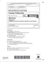 Pearson Edexcel A-Level Business 9BS0&sol;02 Paper 2 &ndash; Business Activities&comma; Decisions and Strategy QP & MS Merged June 2026