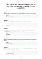 State Board Instructor Exam Practice Test&NewLine;Questions With Complete Answers &lpar;100&percnt;&NewLine;Accurate&rpar;&NewLine;