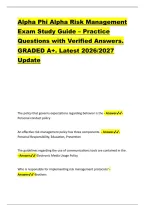 Alpha Phi Alpha Risk Management &NewLine;Exam Study Guide &ndash; Practice &NewLine;Questions with Verified Answers&period; &NewLine;GRADED A&plus;&period; Latest 2026&sol;2027 &NewLine;Update 