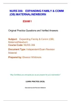 NURS 306 Exam 1 &vert; Expanding Family & Comm &lpar;OB&rpar; Maternal&sol;Newborn &lpar;2026&rpar; Q&A &vert; WCU
