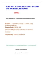 NURS 306 Exam 2 &vert; Expanding Family & Comm &lpar;OB&rpar; Maternal&sol;Newborn &lpar;2026&rpar; Q&A &vert; WCU