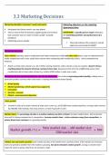 AQA AS/ A - level 3.3 marketing decisions revision notes