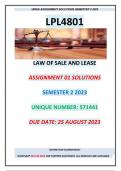 LPL4801 - Law Of Sale And Lease Assignment 01 Solutions, Semester 2, 2023