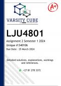 LJU4801 Assignment 2 (DETAILED ANSWERS) Semester 1 2024 (540106) - DISTINCTION GUARANTEED