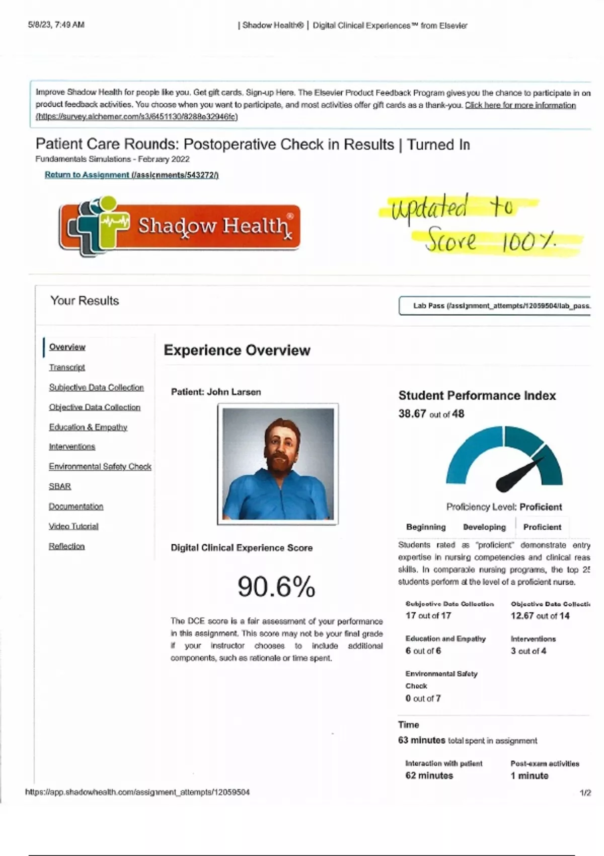 Summary (John Larson) Patient Care Rounds: Postoperative Check in ...