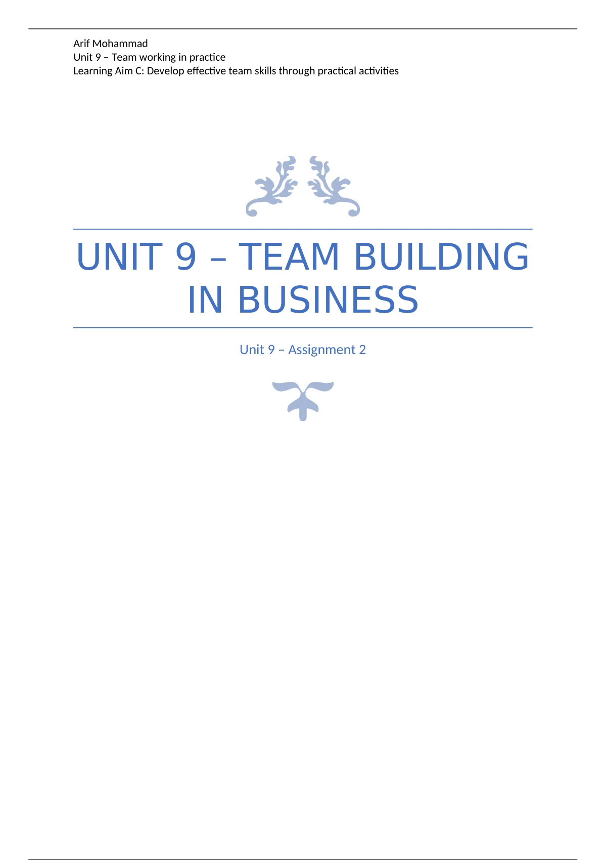 unit 9 team building in business assignment 2