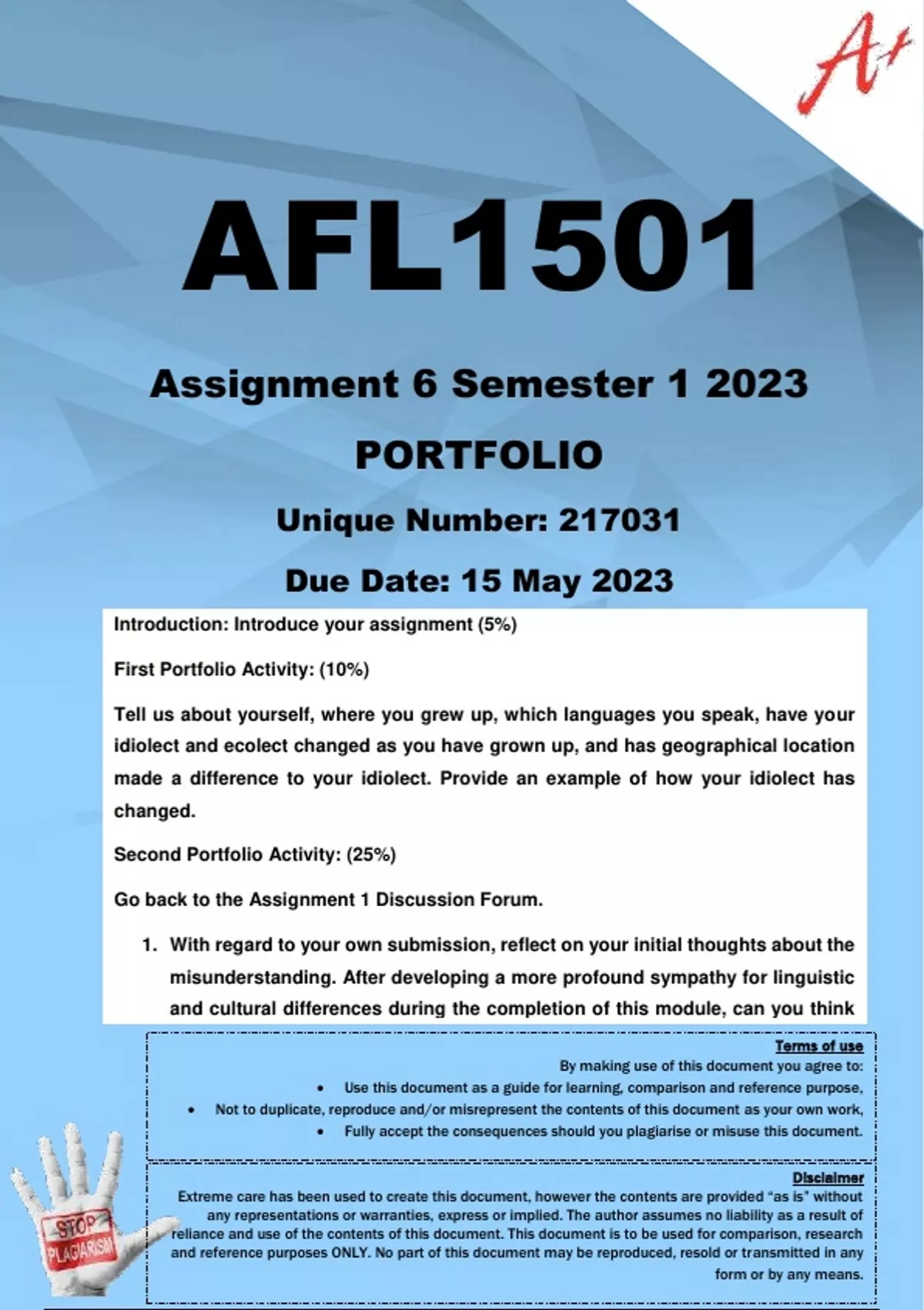 afl1501 assignment 1 semester 2