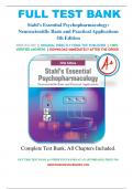 Test Bank For Stahl's Essential Psychopharmacology 5th Edition Neuroscientific Basis and Practical Applications By Stephen M. Stahl 9781108838573 Chapter 1-13 Complete Guide .