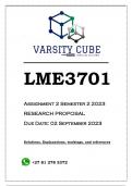 LME3701 Assignment 2 (RESEARCH PROPOSAL)  Semester 2 2023 - DISTINCTION GUARANTEED