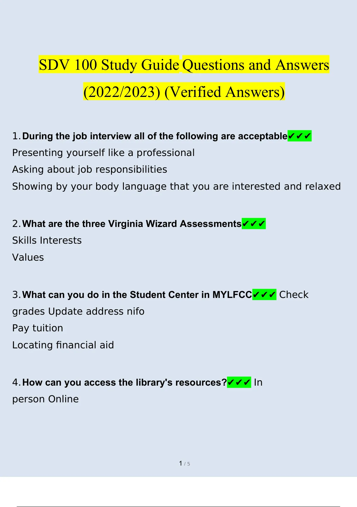 Sdv 100 Study Guide Questions And Answers 20222023 Verified Answers