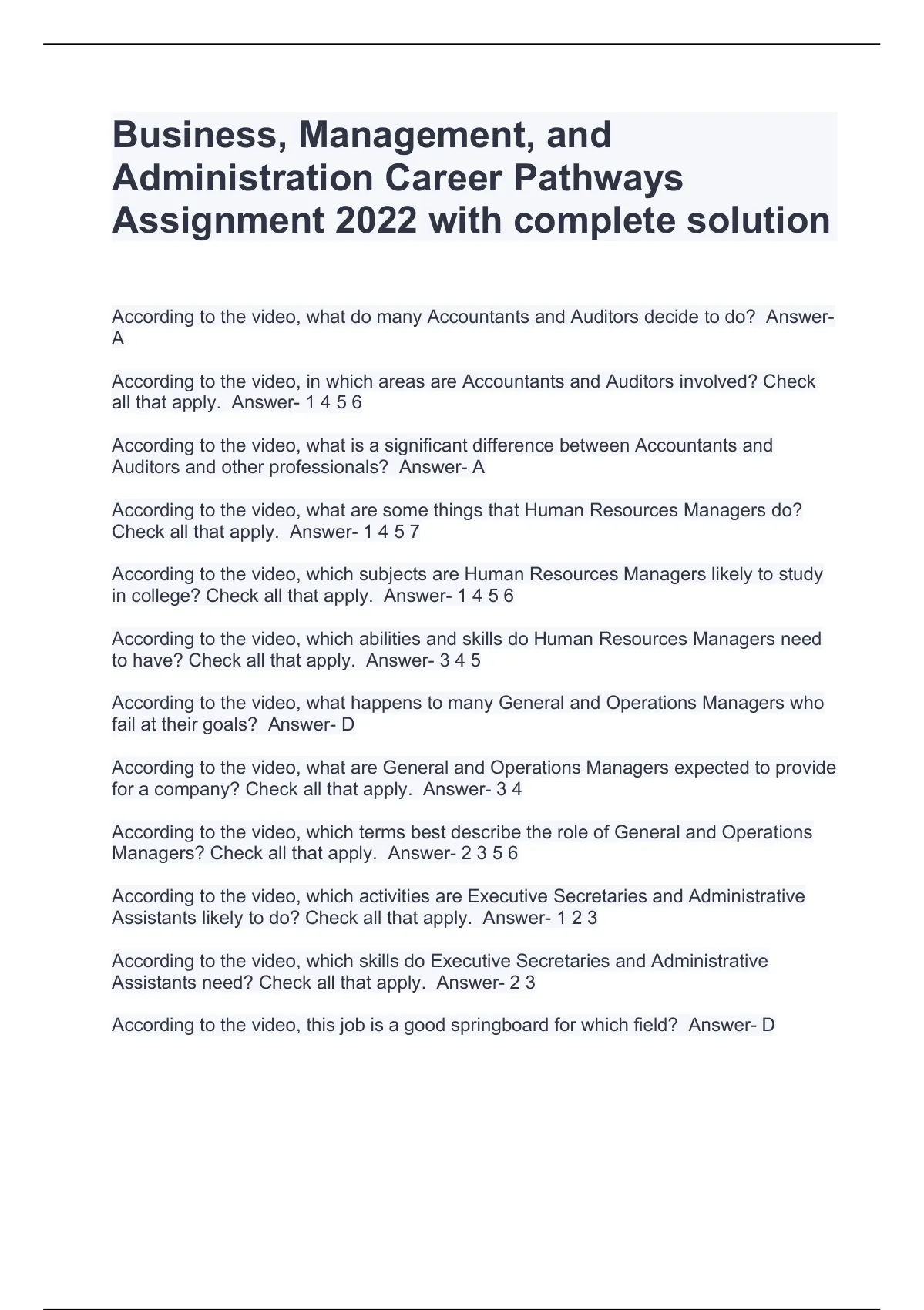 business management and administration career pathways assignment quizlet